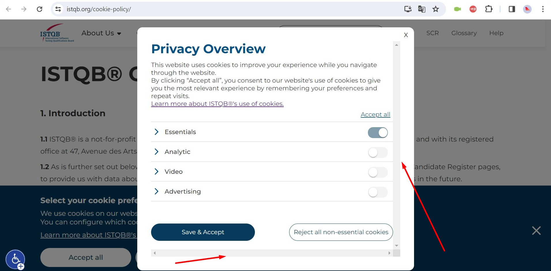 Défilements supplémentaires dans la fenêtre « Aperçu de la confidentialité » pour les cookies