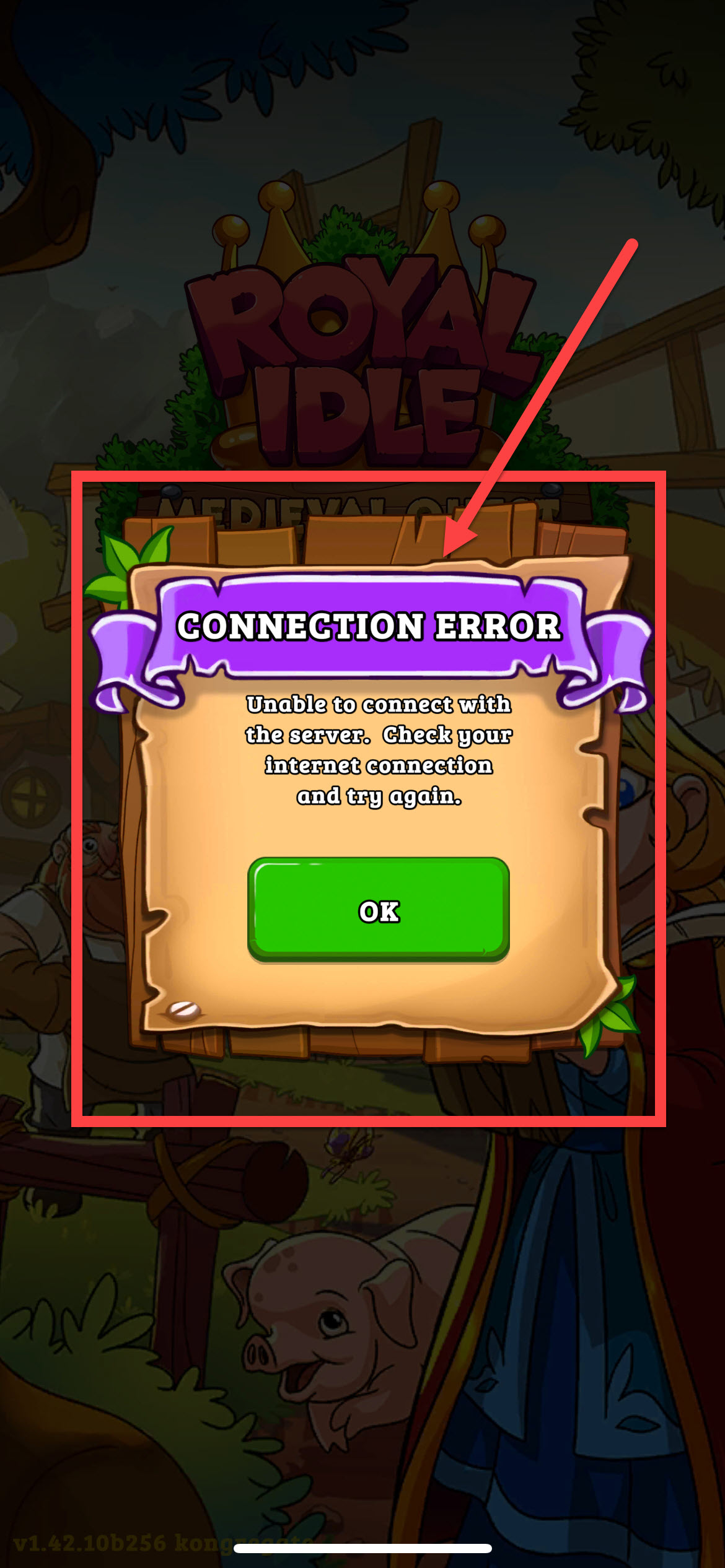 Erreur de connexion après avoir fait défiler le menu « Camp royal »