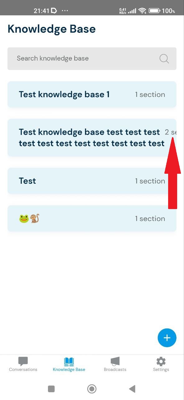Le nom de la base de connaissances masque le nombre de sections