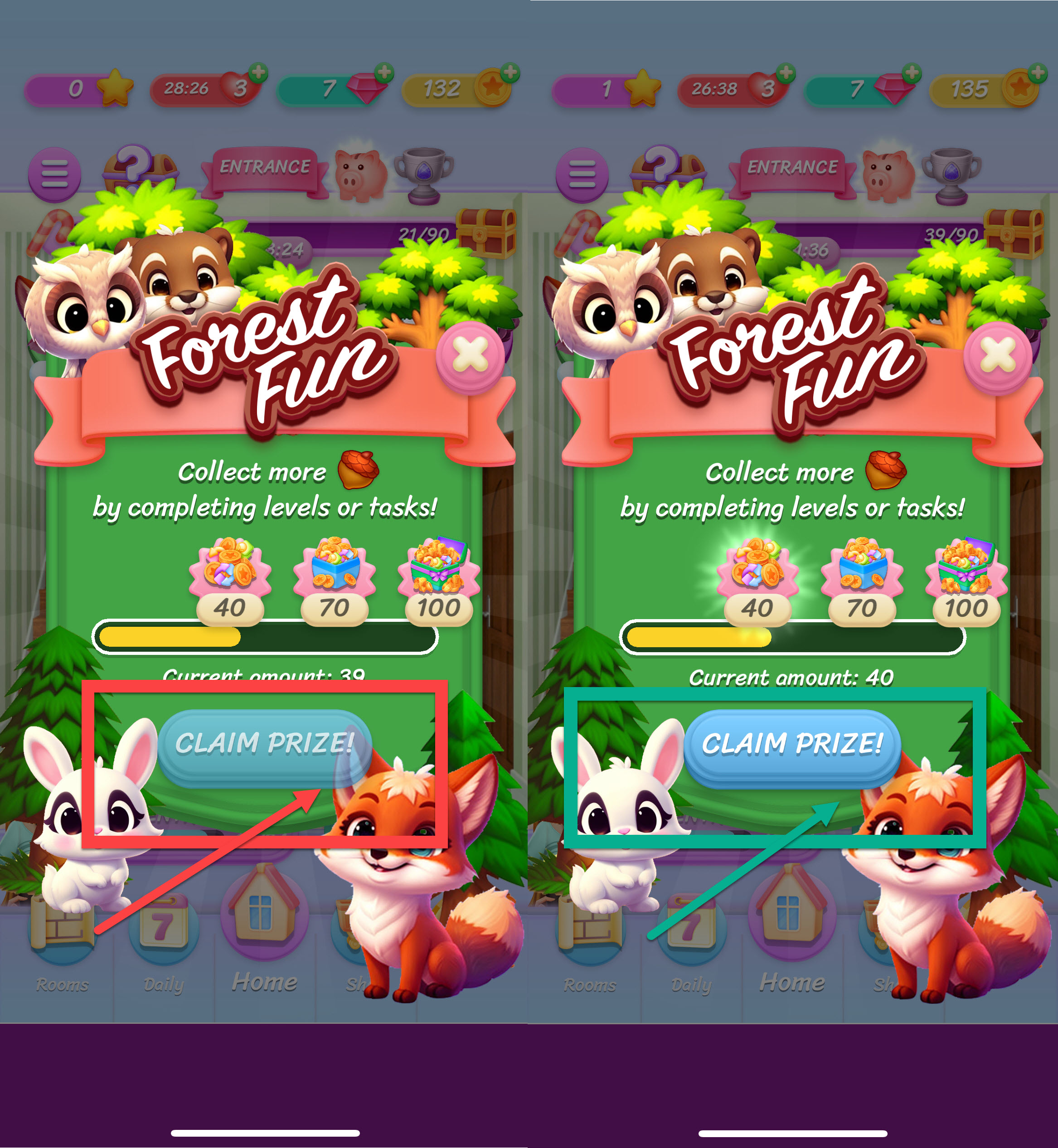 Bouton Réclamer un prix ! transparent sur la bannière Forest Fun