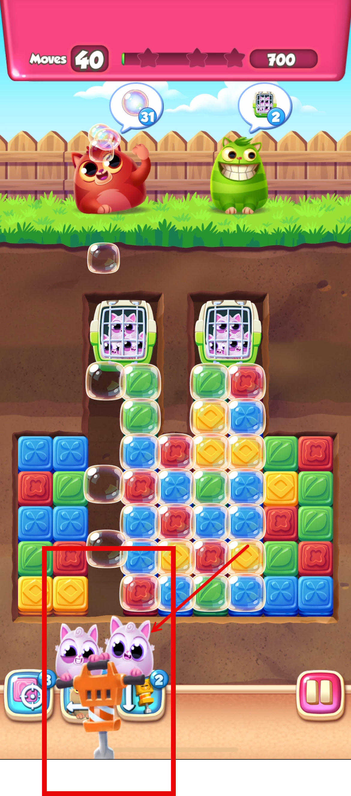 Les textures de l'astuce « Kitty Drill » chevauchent le pied de page de l'écran sur le terrain de jeu