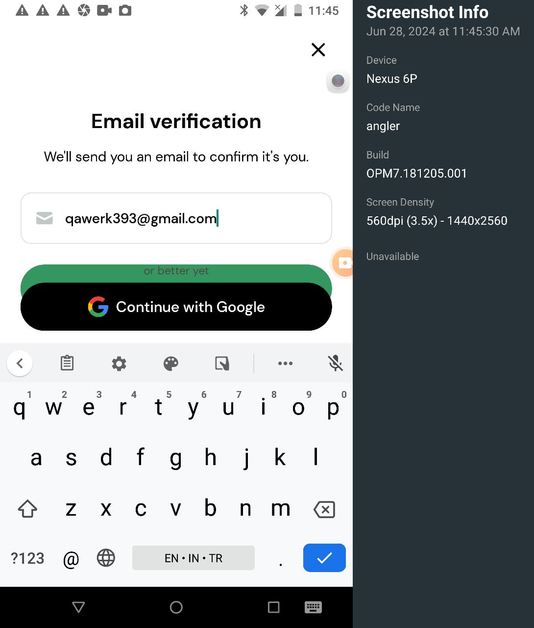 Le bouton « Continuer avec Google » chevauche le bouton « Confirmer et continuer » lorsque le clavier est ouvert
