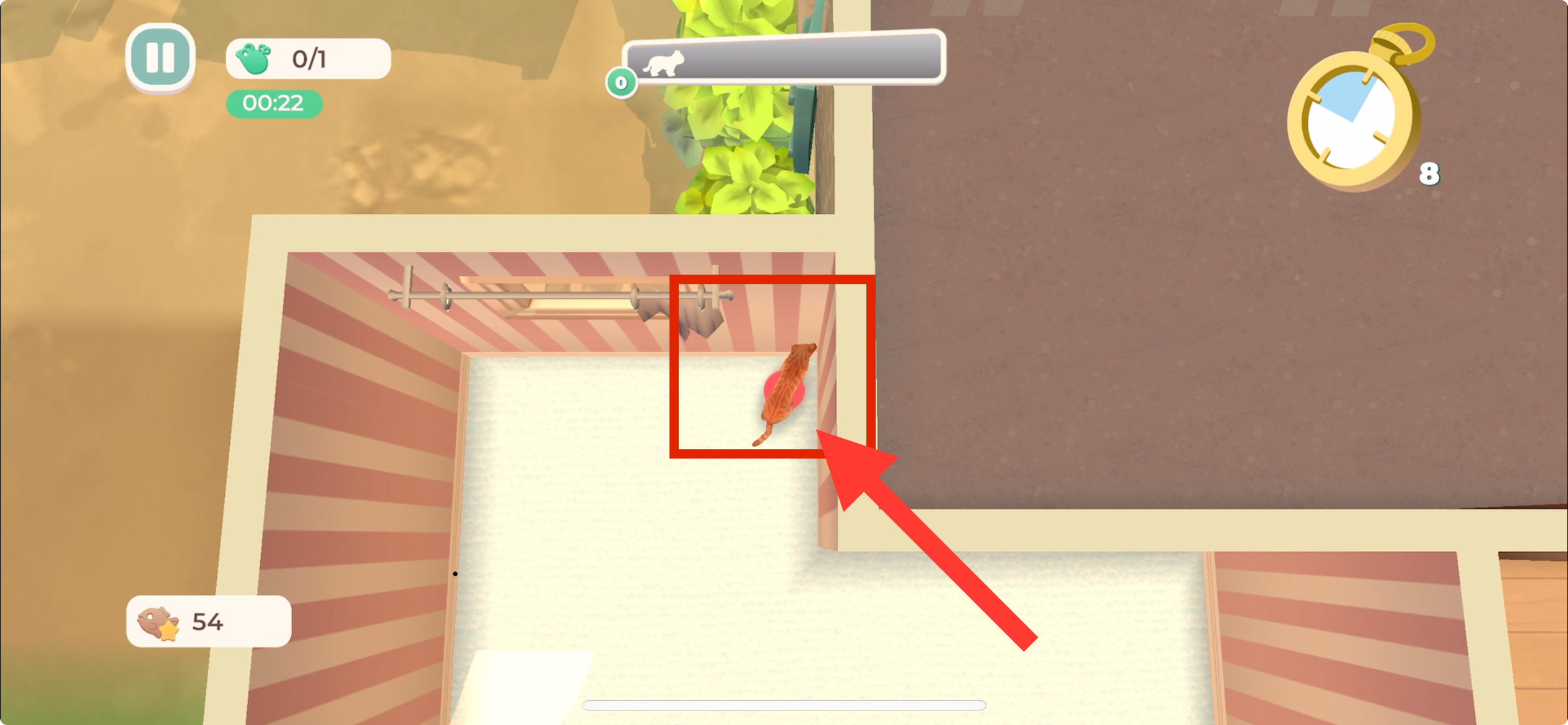 Le modèle du chat traverse la texture du mur de l'écran de jeu du chat