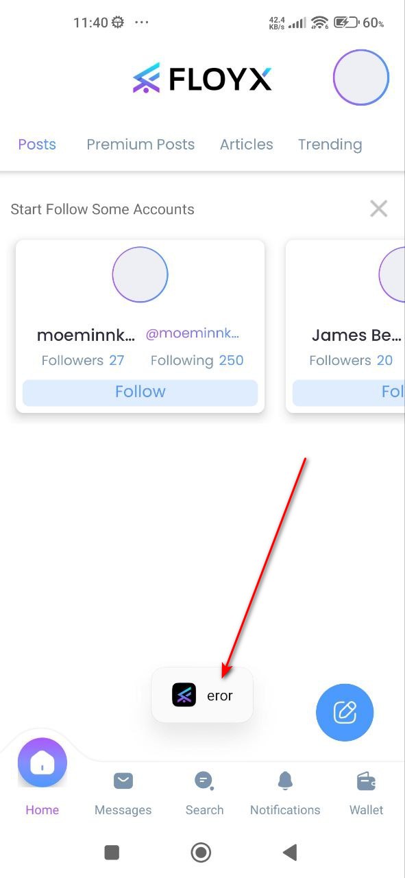 Erreur dans le mot « error » dans la notification Toast