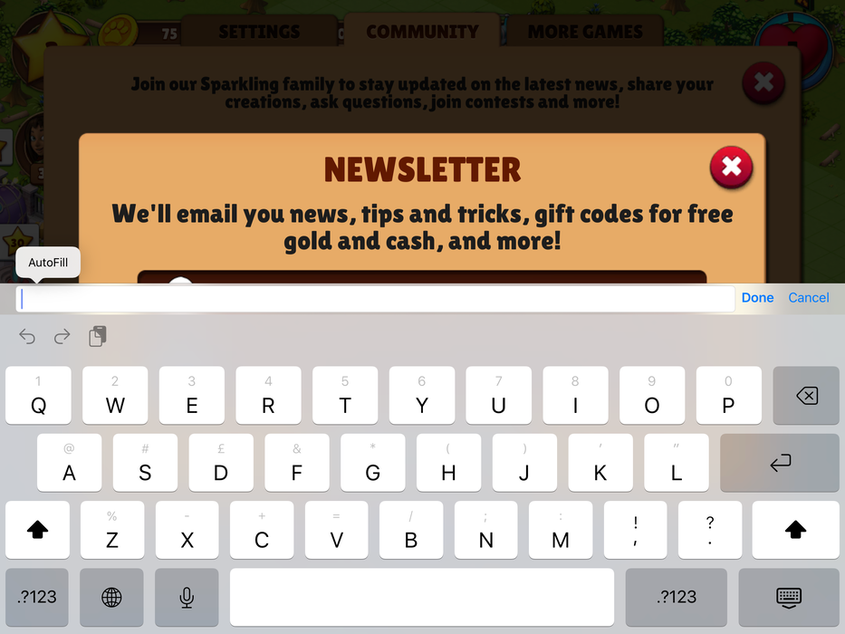 Le champ de saisie d'e-mail dans la newsletter est masqué par le clavier