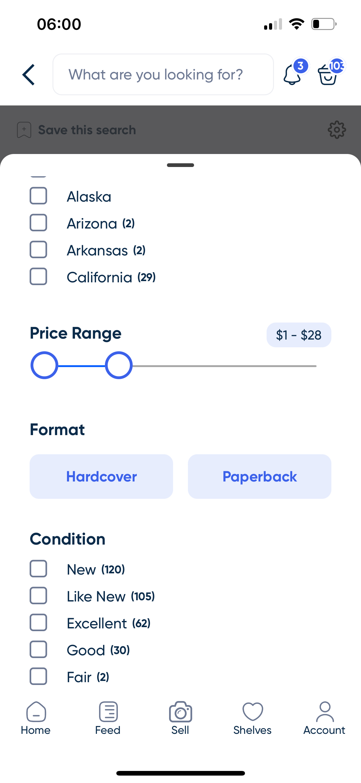 Impossible pour l'utilisateur de sélectionner une fourchette de prix inférieure à 1 $ dans le panneau de filtre