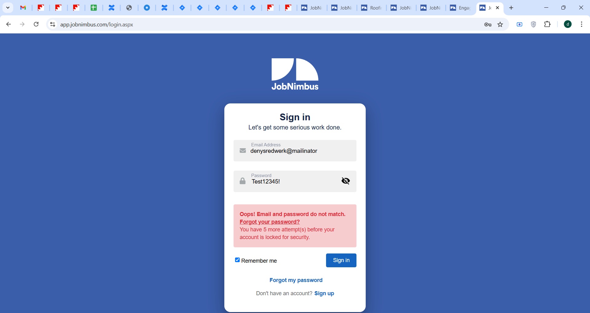 Une erreur incorrecte s'affiche lors de la connexion avec un e-mail invalide