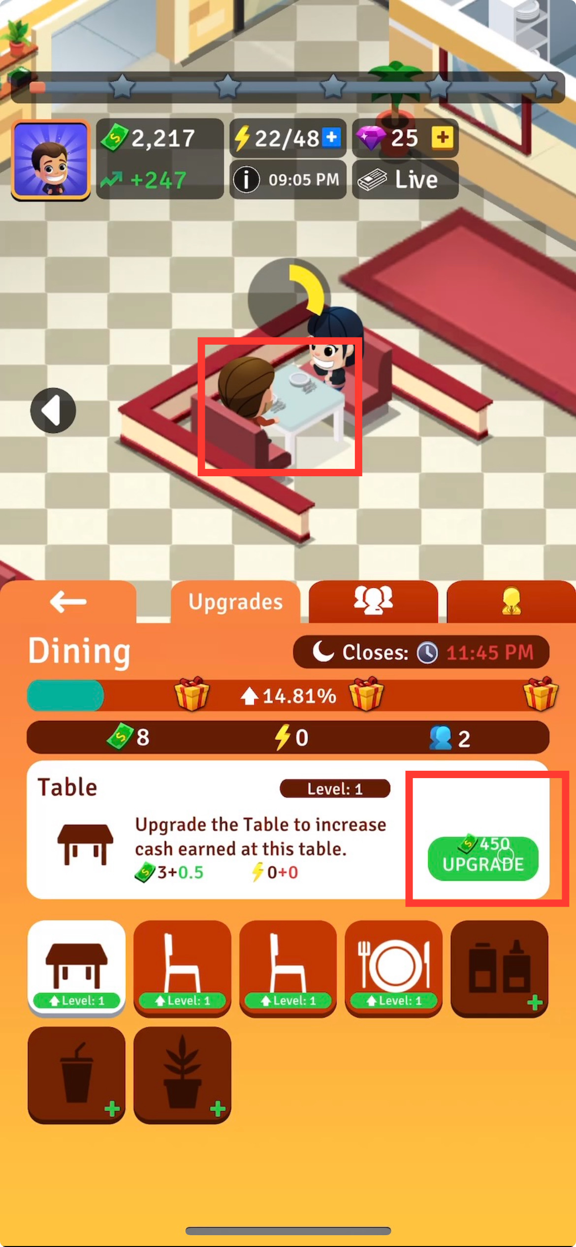 L’objet « Table » n’est pas mis à niveau après avoir appuyé sur le bouton « Mettre à niveau »