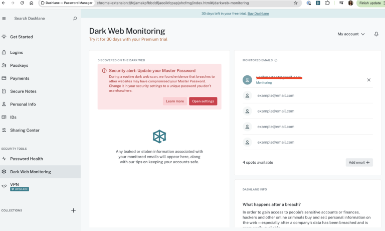 Aucun bug détecté lors de la vérification des e-mails compromis et des recommandations associées
