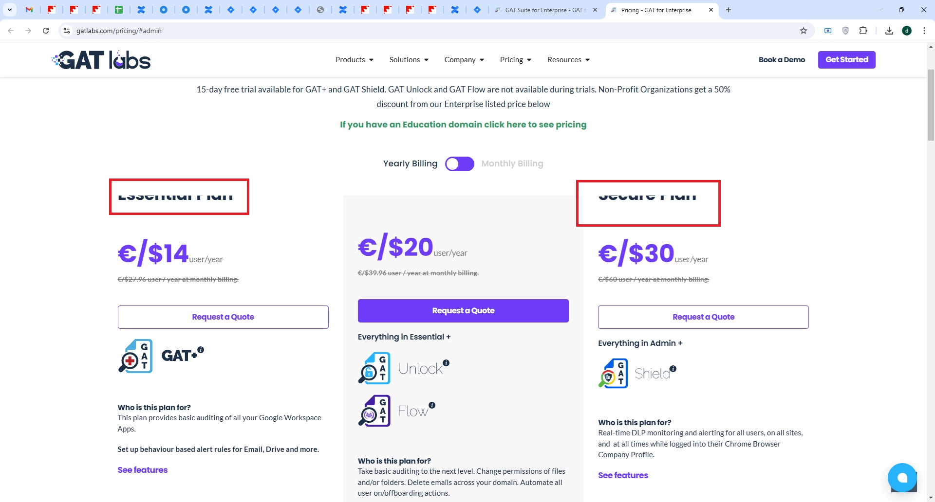 Les en-têtes des plans sont coupés sur la page Fonctionnalités par produit