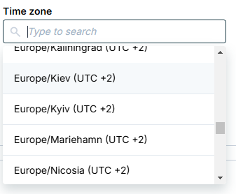 Entrées de fuseau horaire en double pour Kyiv dans le menu déroulant