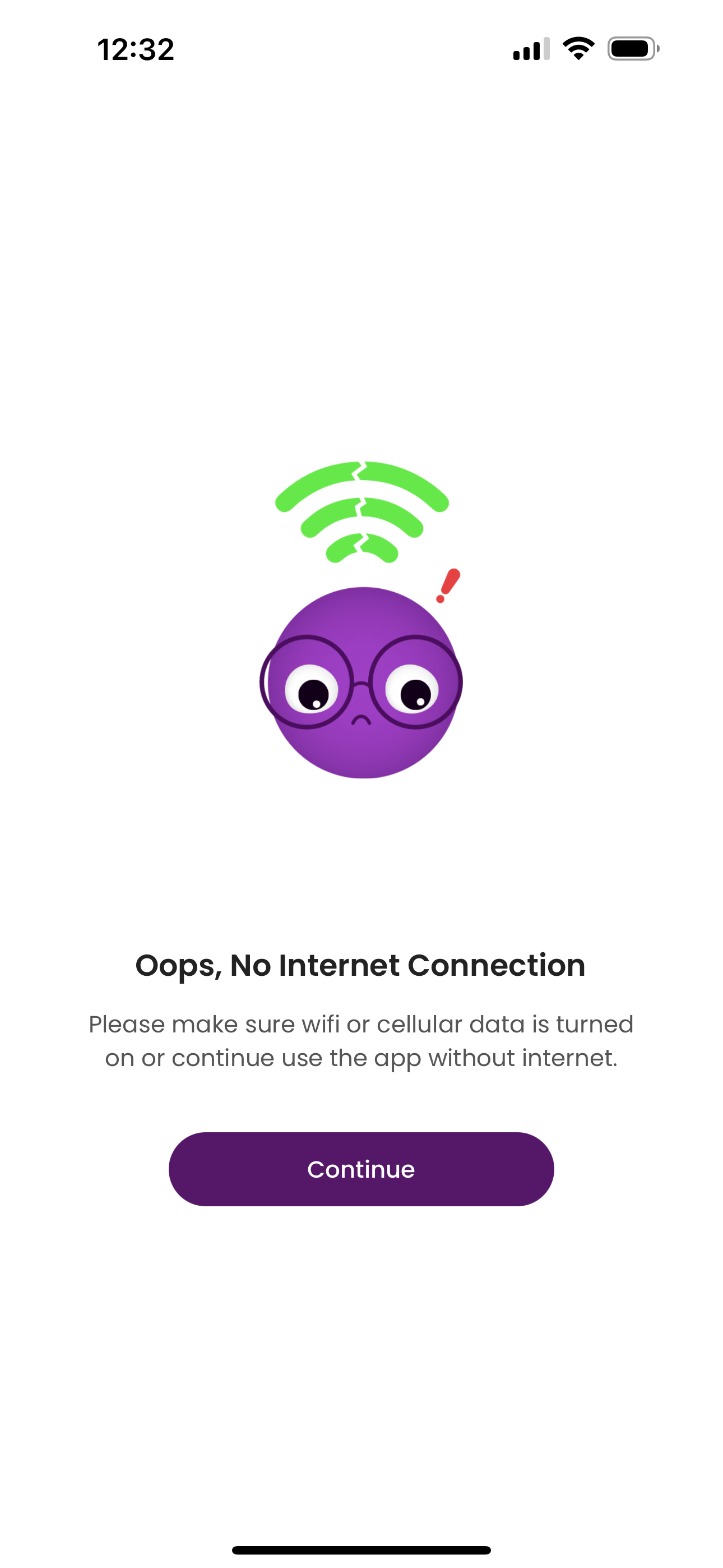 L'écran « Pas de connexion Internet » apparaît au lancement de l'application malgré une connexion stable