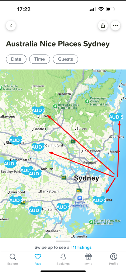 Vue carte des favoris : l'utilisateur ne peut pas voir les prix sur la carte en Australie