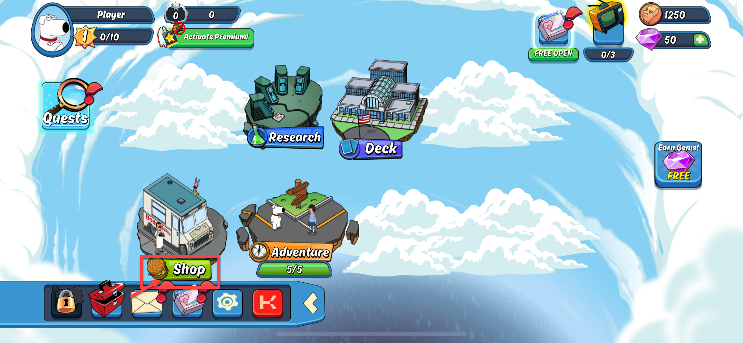 Espace manquant sous le bouton « Boutique » sur l'écran principal du jeu