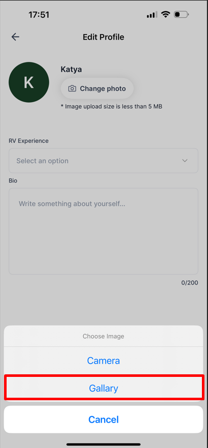 Faute d'orthographe dans la page « Modifier le profil » — « Gallary » au lieu de « Gallery »
