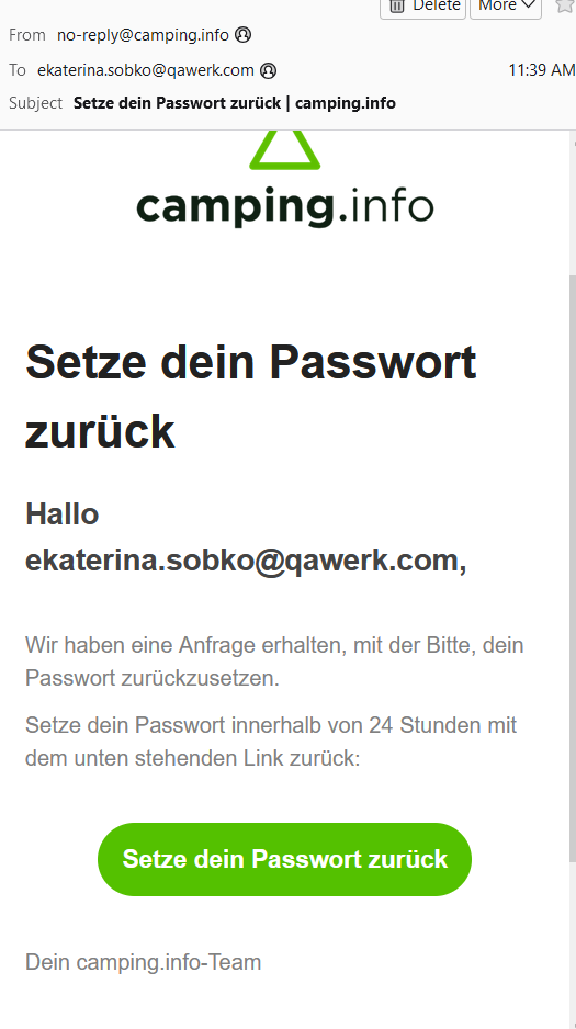 L'e-mail « Mot de passe oublié » est envoyé en allemand malgré la localisation anglaise
