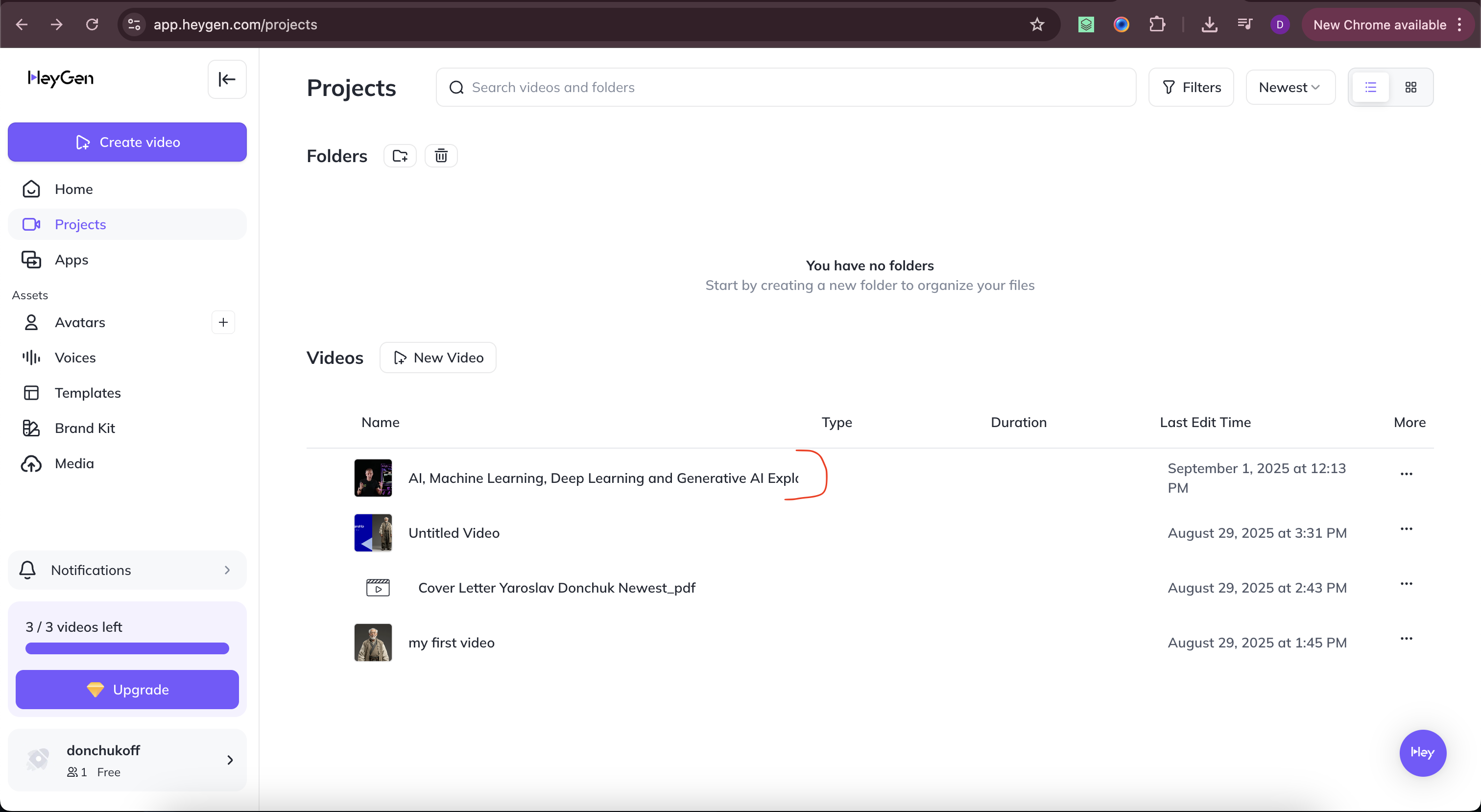 Le nom complet de la vidéo n'est pas entièrement affiché dans la section « Videos »