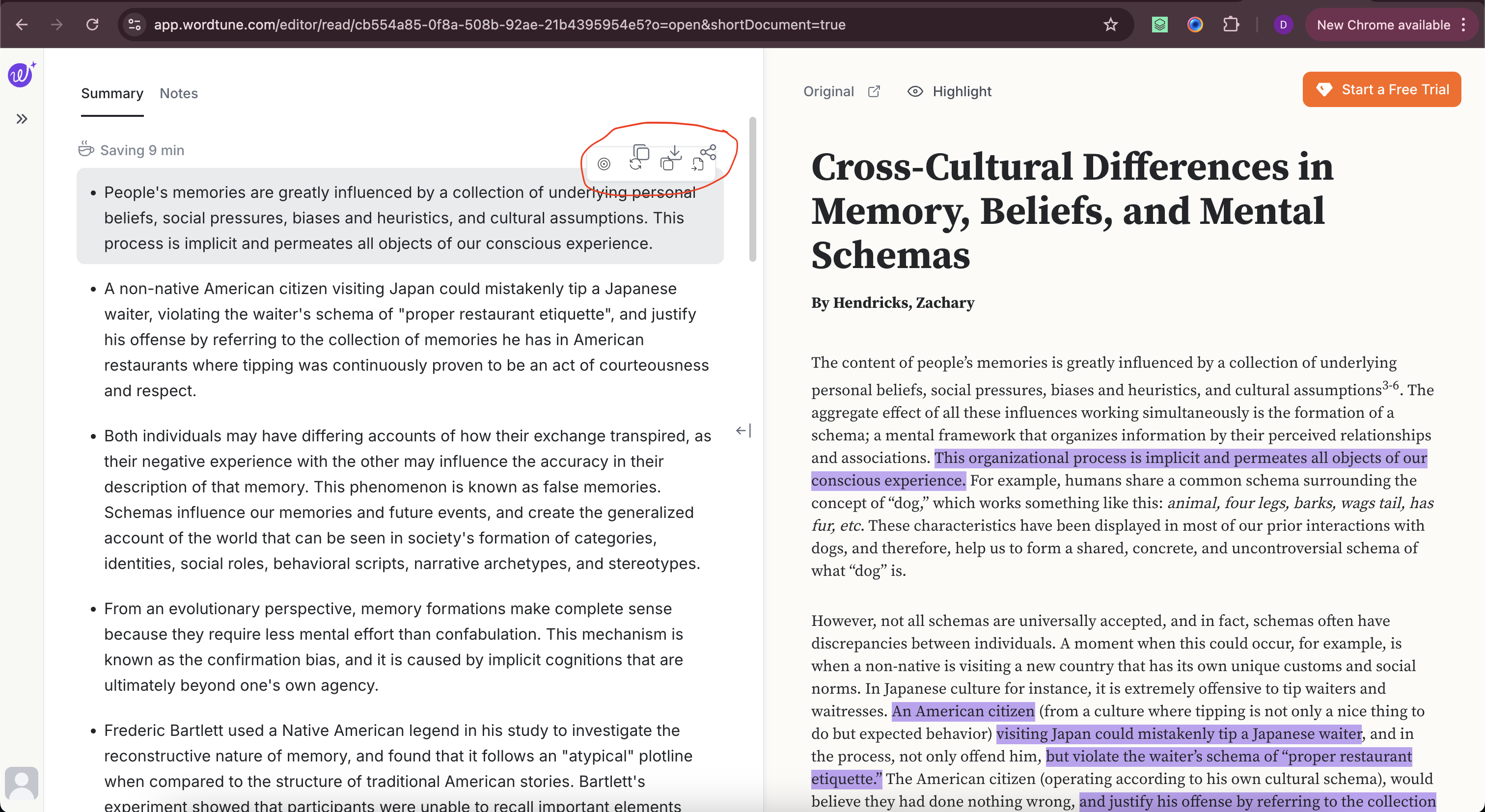 Les boutons « Techniques » du résumé se superposent à ceux du paragraphe