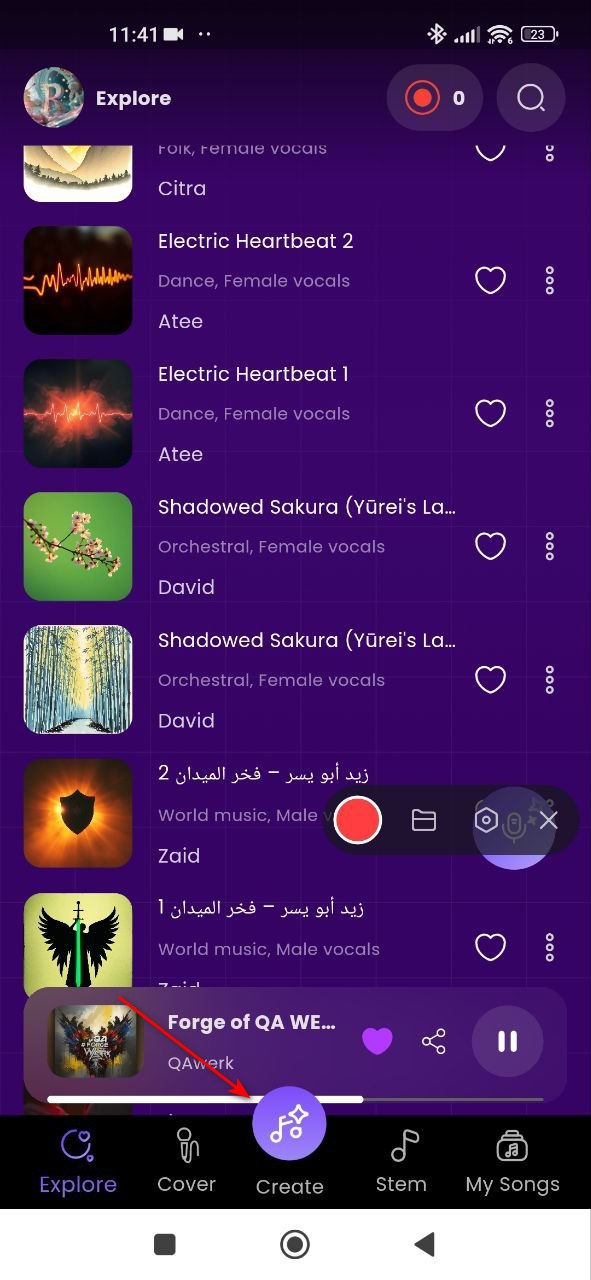 Le bouton central du menu inférieur chevauche le curseur de progression audio