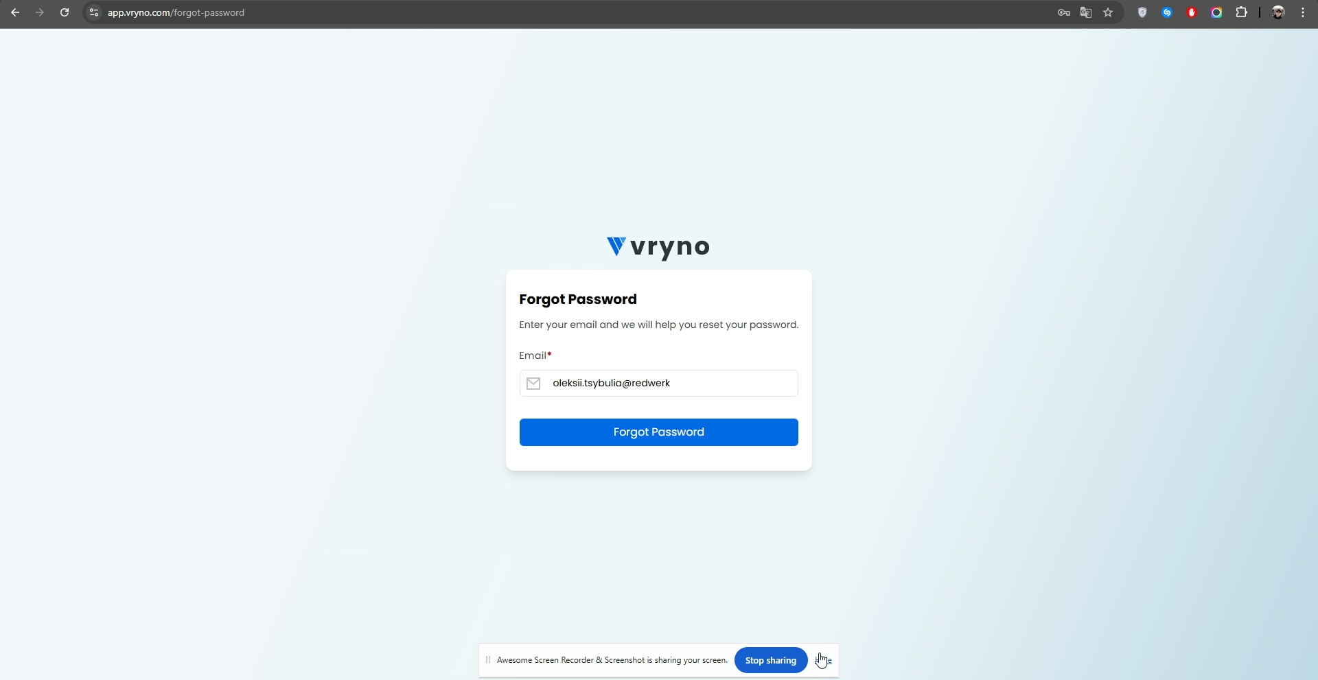La demande de lien de réinitialisation de mot de passe est possible pour un e-mail invalide