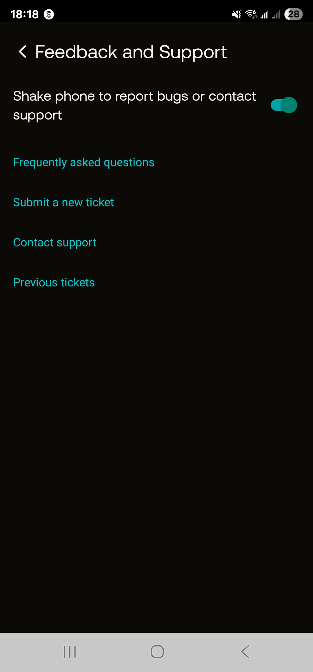 La fonctionnalité « Secouer le téléphone pour signaler des bugs ou contacter le support » ne fonctionne pas