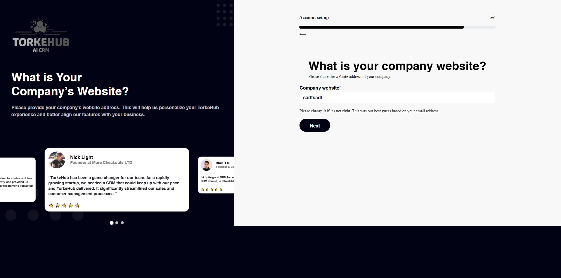 Possibilité de saisir un site web d'entreprise non valide lors de l'inscription