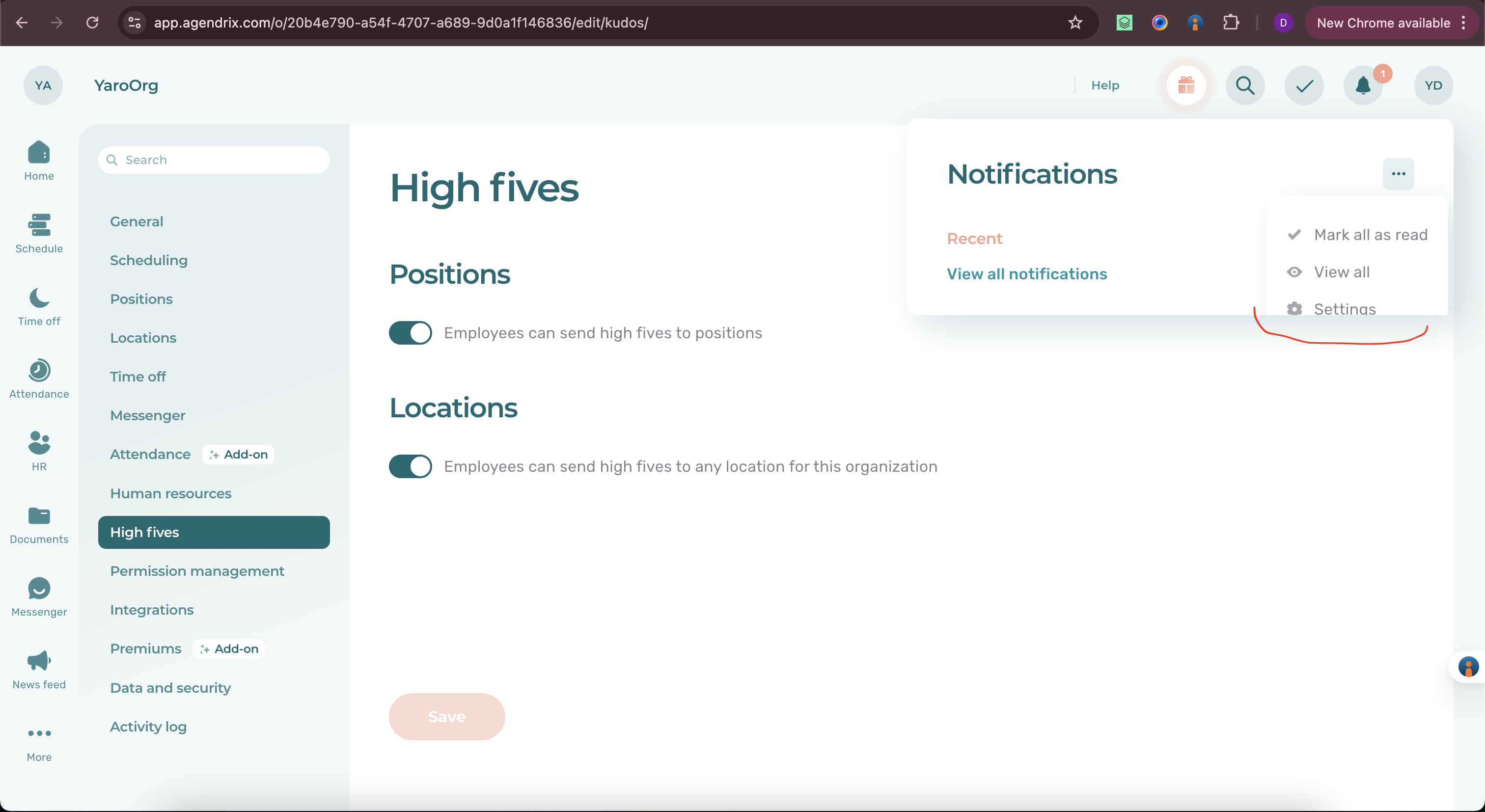 Le menu « Trois points » n'est pas visible lorsque la fenêtre modale de notification est active