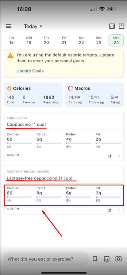 Sélection de lait sans lactose dans le café augmente les calories et les nutriments alors que les valeurs devraient rester constantes
