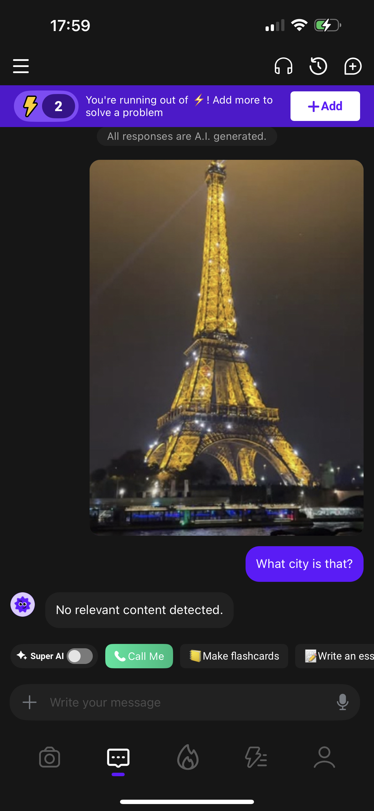 Chat : l'IA renvoie « Aucun contenu pertinent détecté » pour de nombreuses questions contenant des images