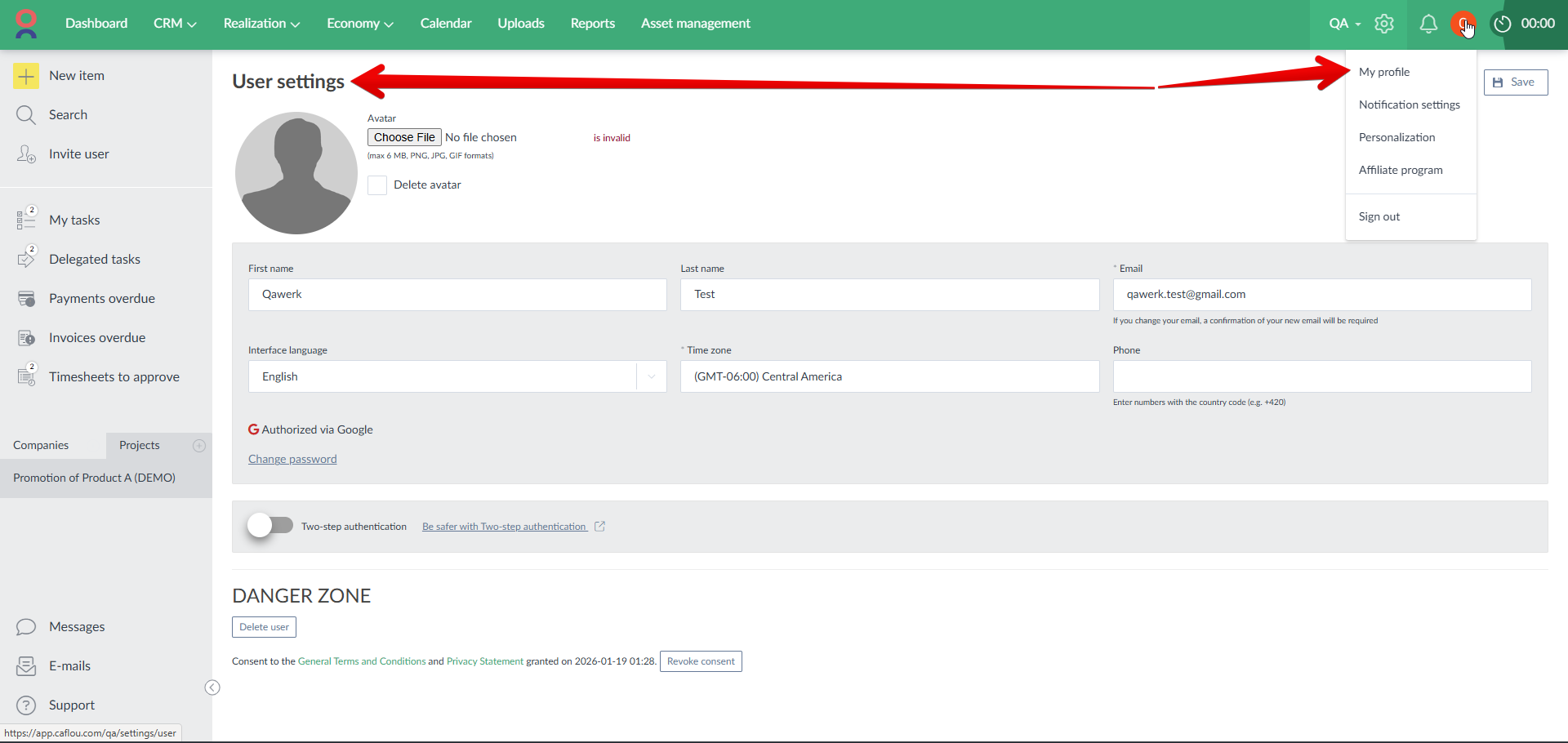 Discrépance dans le nom de la section ‘Mon profil’ entre le menu déroulant et la page directement