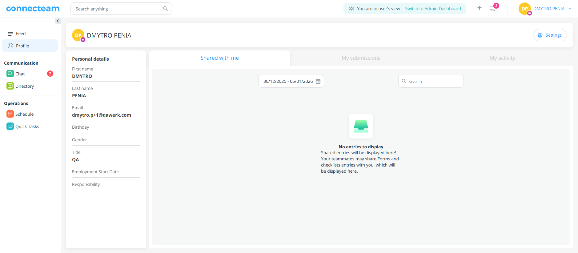 La page de profil utilisateur n'indique pas que les détails personnels sont en lecture seule en vue utilisateur