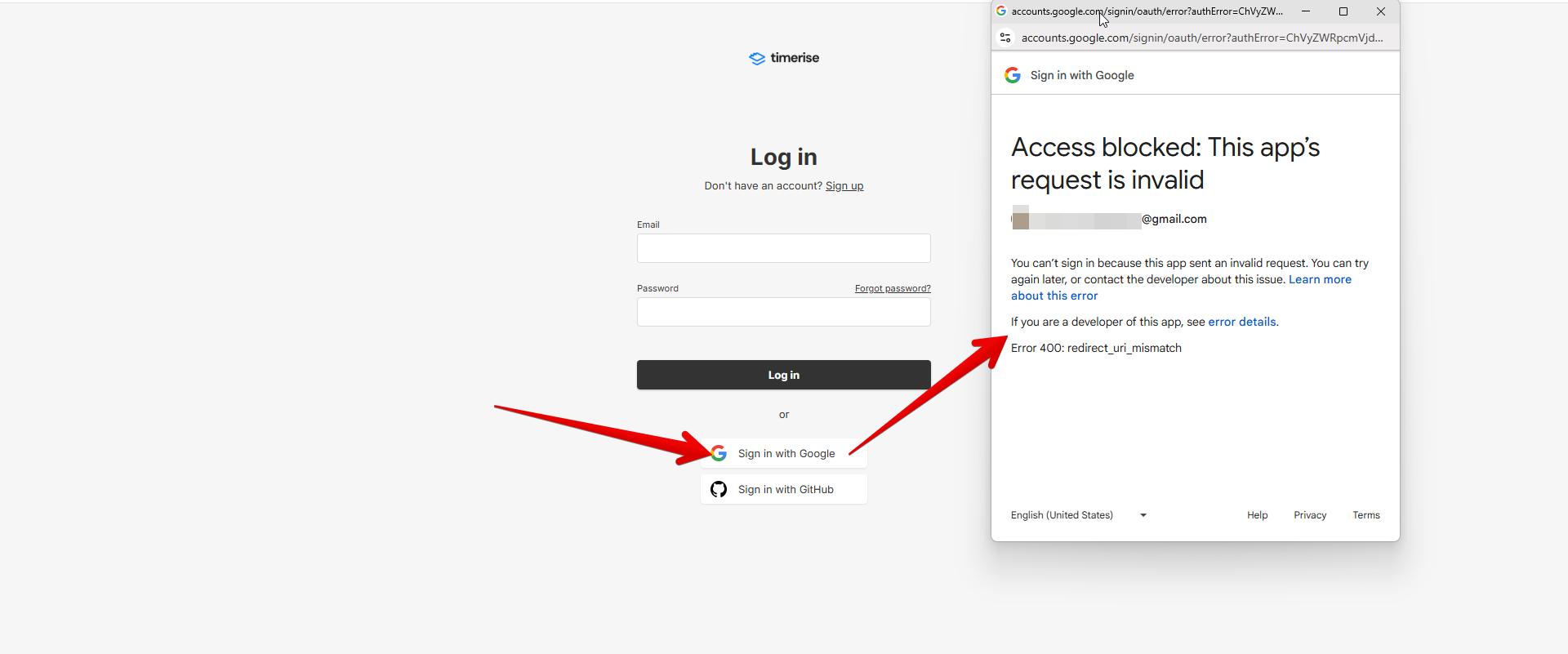 Un message d'erreur apparaît lorsque l'utilisateur ayant plusieurs comptes Google tente de se connecter via le bouton « Se connecter avec Google »