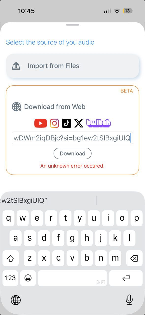 Le message d'erreur « Une erreur inconnue s'est produite » s'affiche lors de la tentative de téléchargement audio depuis le Web