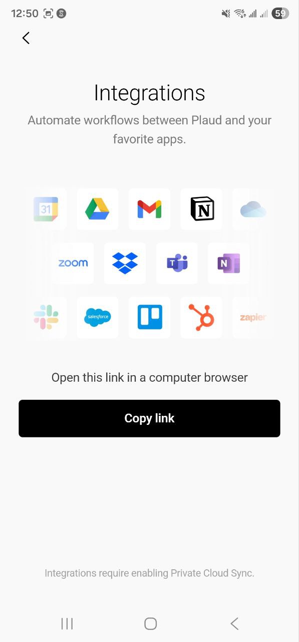 Aucun bug trouvé lors de la vérification du bon fonctionnement de la page « Intégrations » et du lien « Copier »