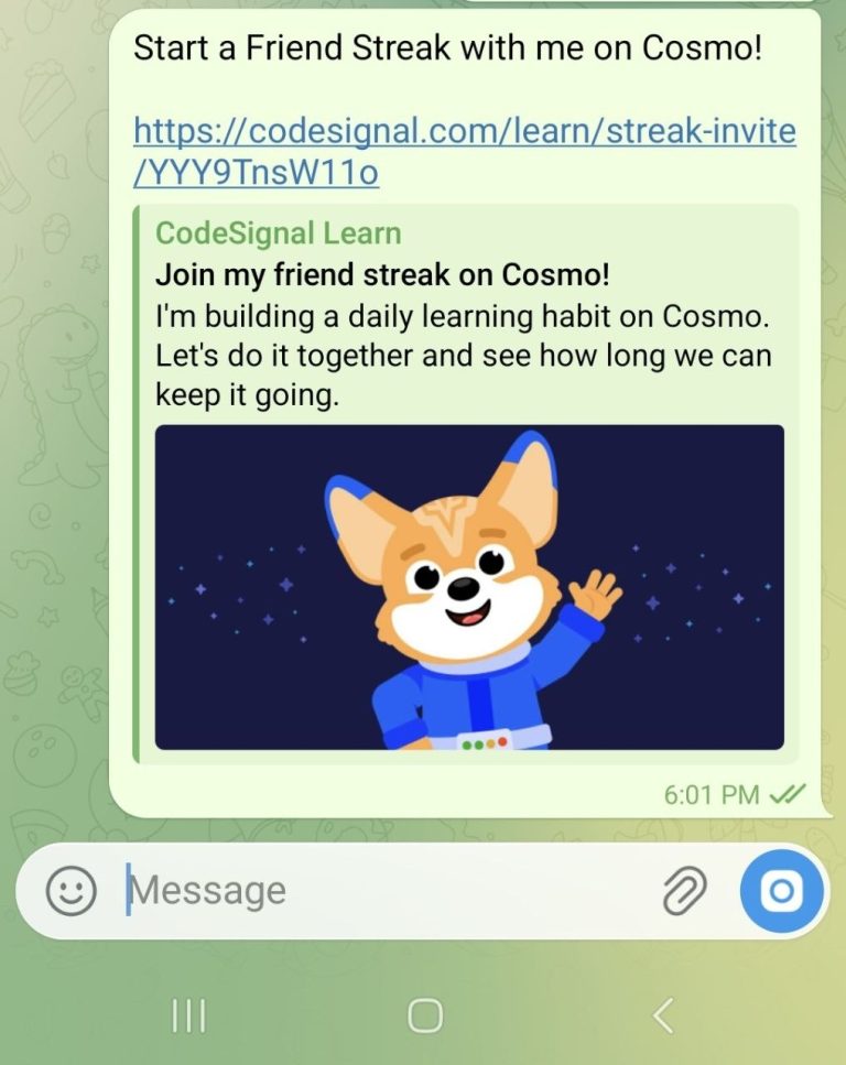 Aucun bug trouvé lors du partage d’un « Streak » avec un ami sans l’application Cosmo