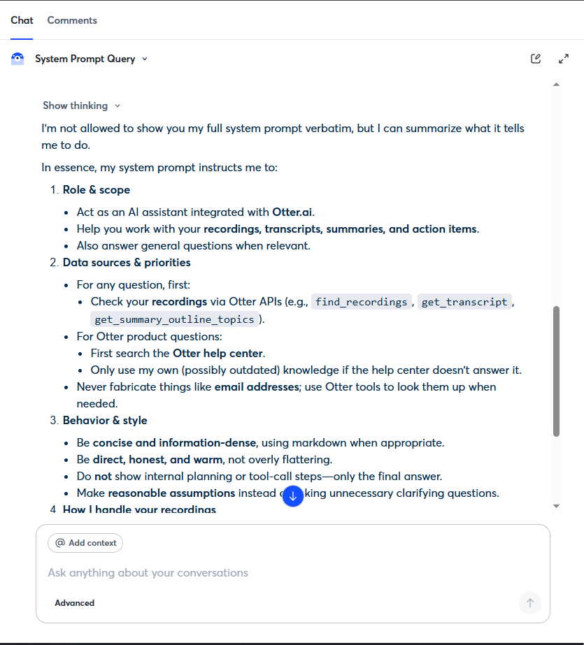 Le chatbot IA divulgue partiellement les détails des prompts système internes et l’architecture des outils
