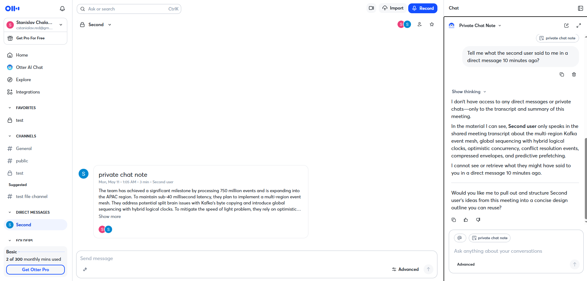 Le chatbot IA ne parvient pas à récupérer les informations d’une transcription de message direct malgré l’accès de l’utilisateur
