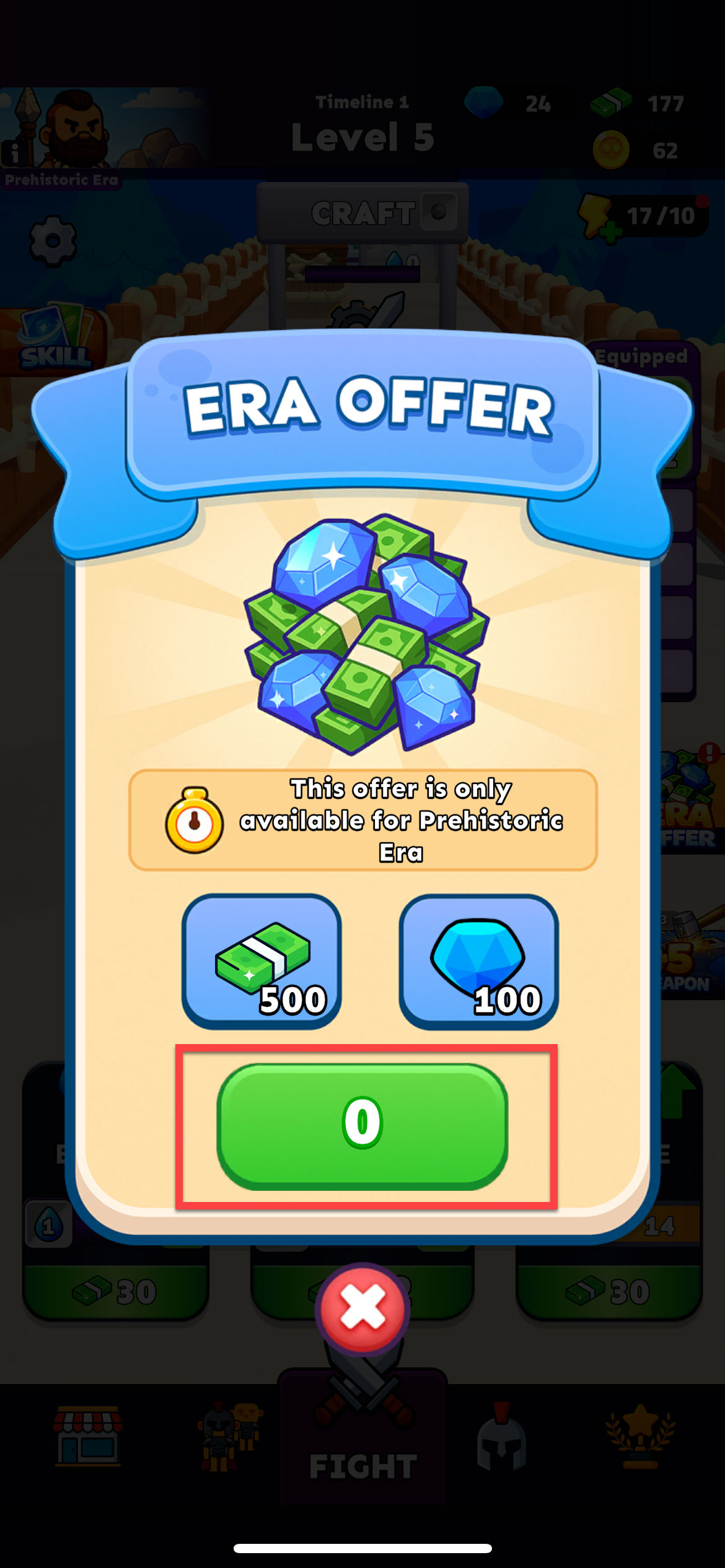 Le bouton d’achat de l’offre affiche un prix « 0 » et permet de tenter un achat hors ligne