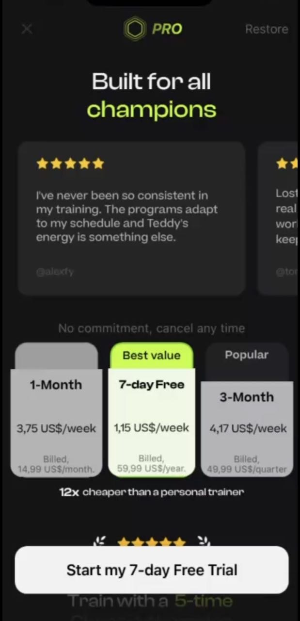 Le bouton d'appel à l'action « Commencer mon essai gratuit de 7 jours » s'affiche pour les utilisateurs qui ne peuvent plus bénéficier de l'essai gratuit.