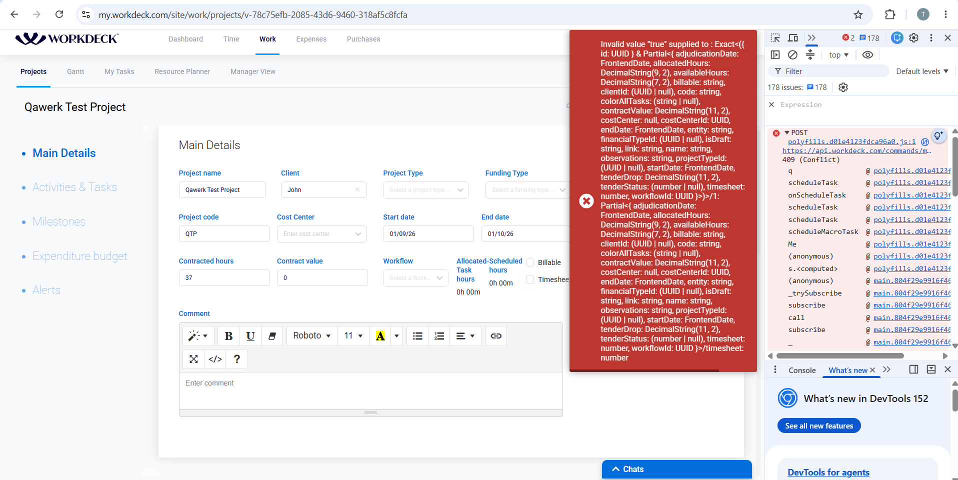 La case à cocher « Timesheet » provoque une erreur de validation du schéma